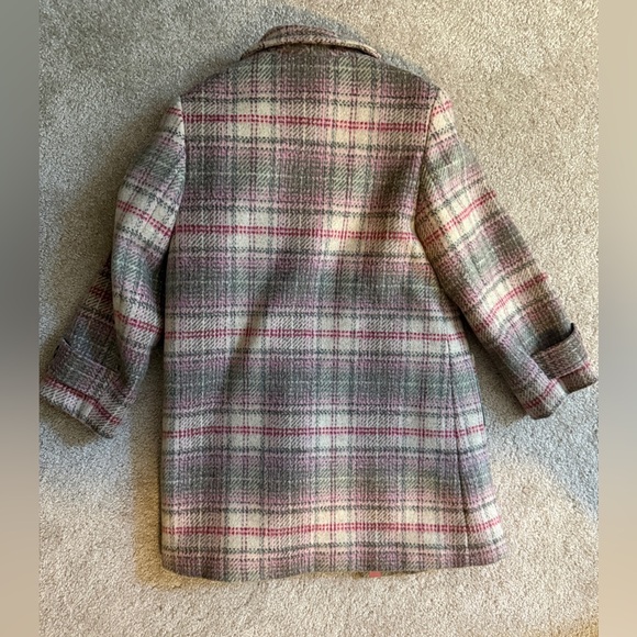 Cacharel Paris Plaid Wool Coat Green Pink Accents Size Small 6/7 Girls - Picture 7 of 10